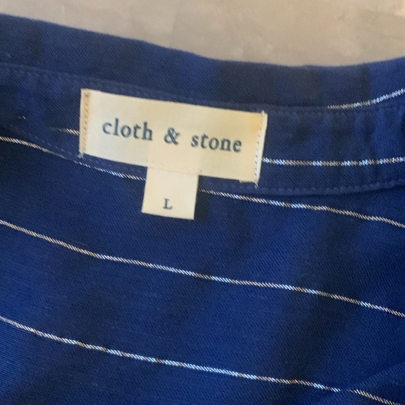 Cloth & Stone Navy Metallic Striped Linen Blend Button Down Shirt Size L - Picture 4 of 9